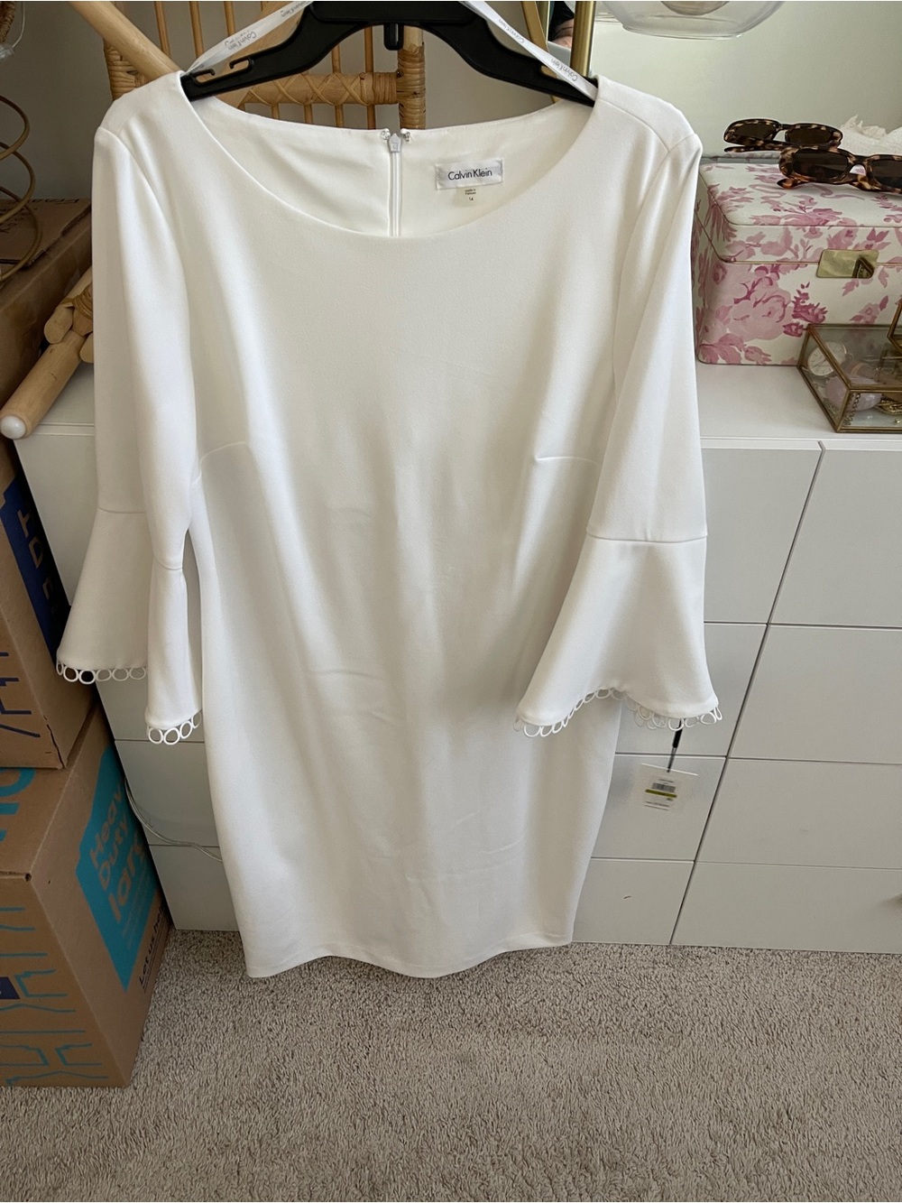 Calvin Klein White Bell Sleeve Midi Dress
